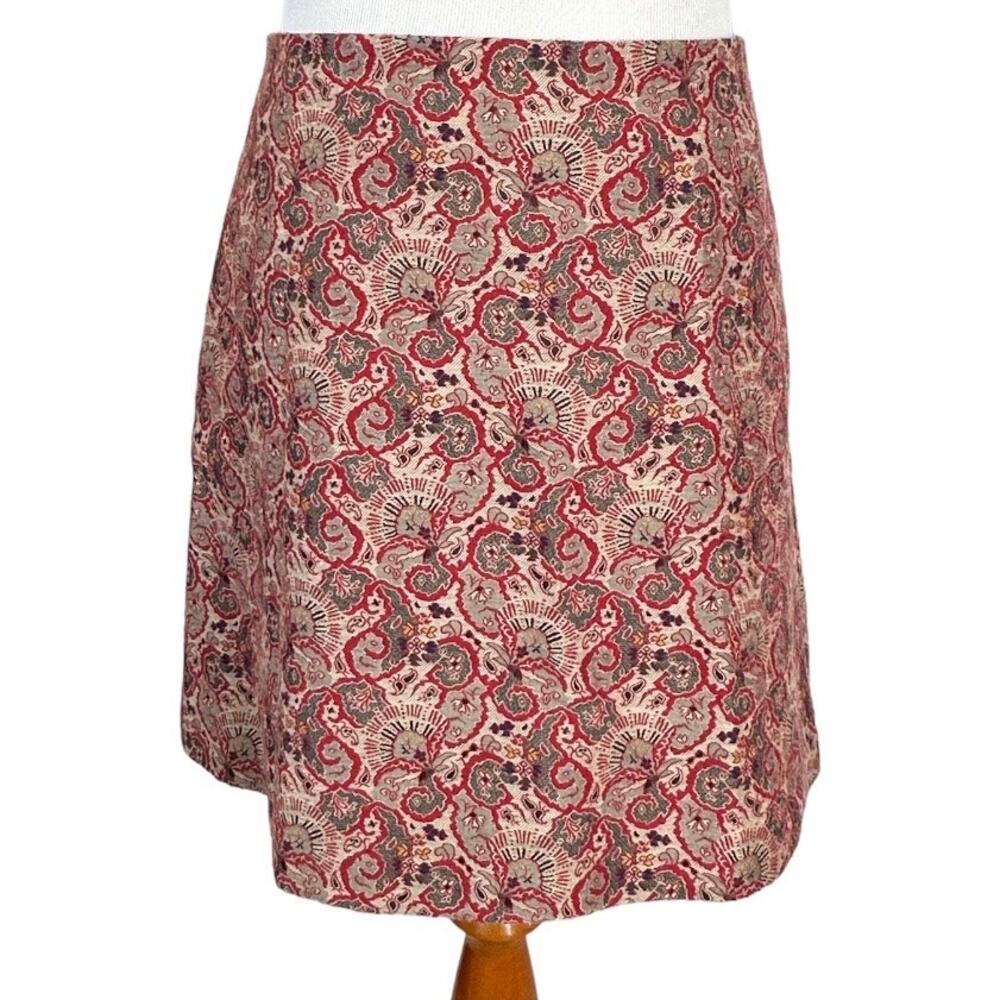 TORY BURCH Paisley Abstract Print Mini Skirt Size 2 Red Cotton Blend Silk Lining